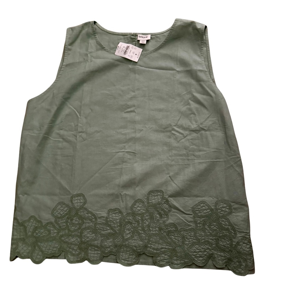 J. Crew Olive Sleeveless Top with Lace Detail